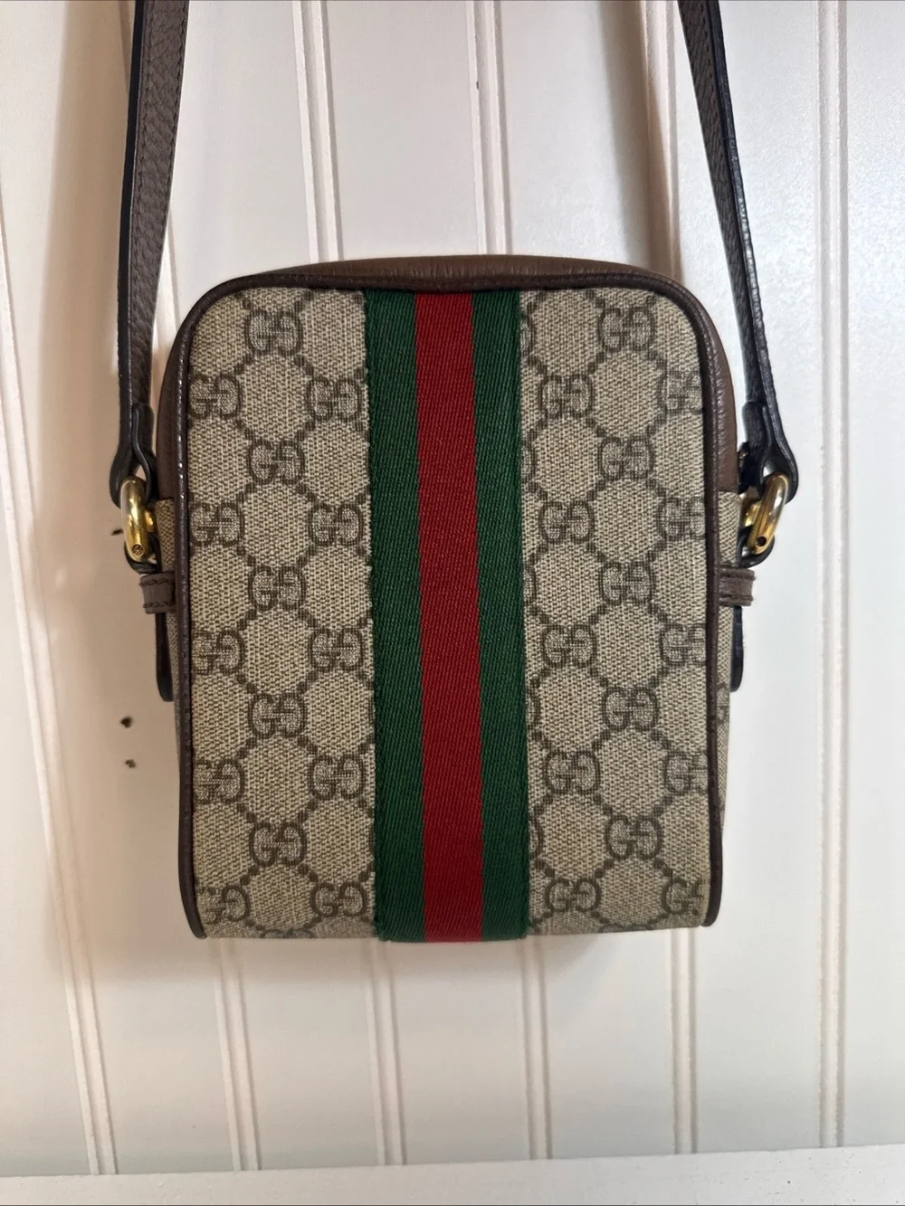 Gucci Brown GG Supreme Messenger with Green and Red Web cross body